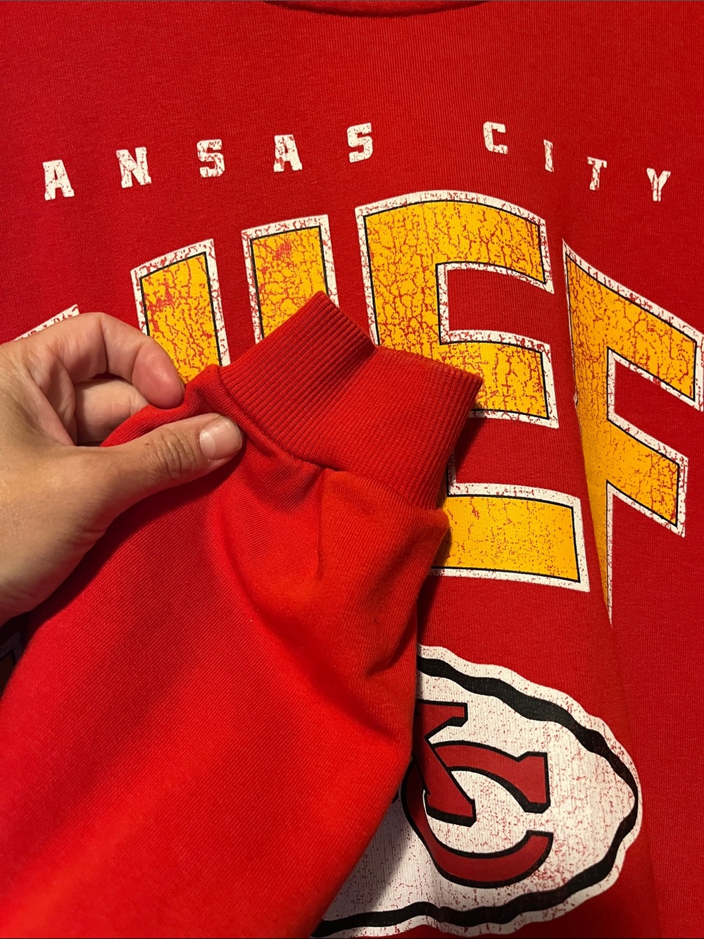 NFL Red Kansas City Chiefs Graphic Crewneck Sweatshirt with Yellow Lettering - Picture 6 of 13